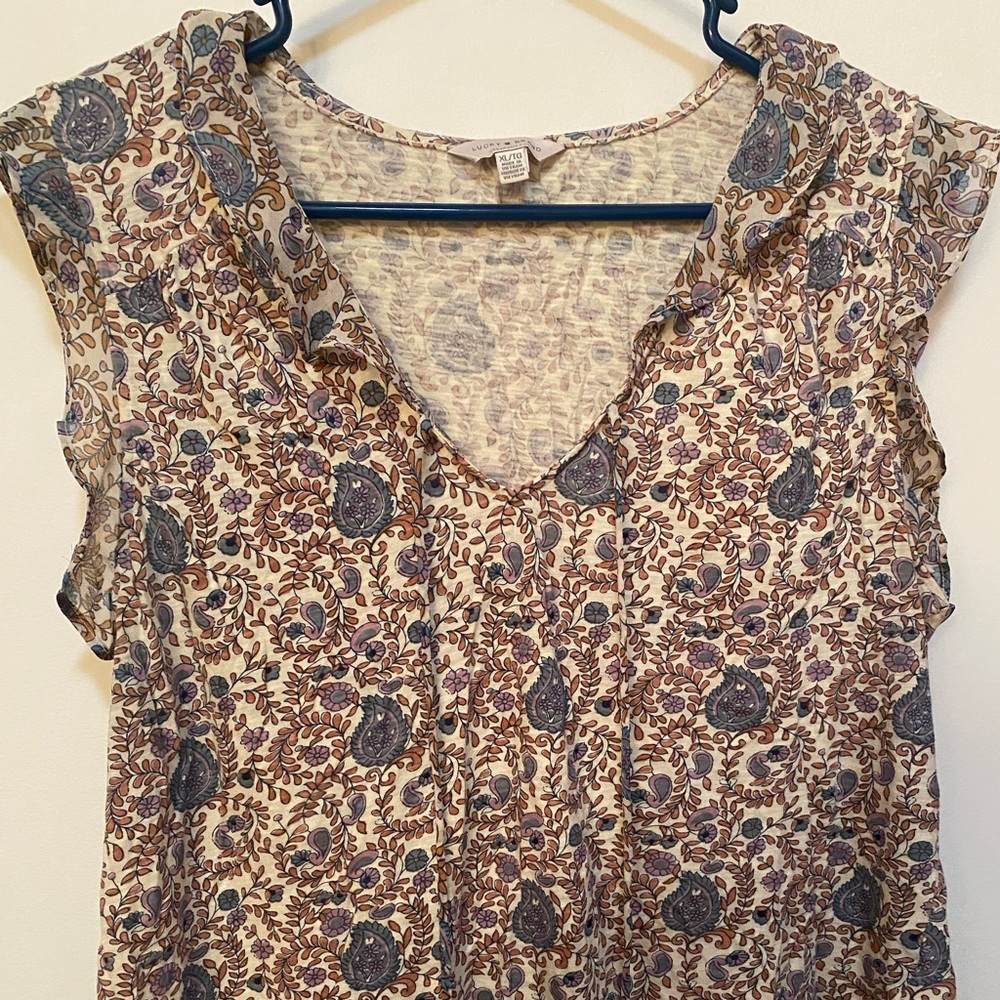 Lucky Brand Blue and Brown Floral Blouse